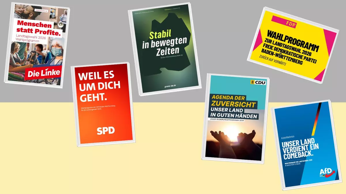 Wahlprogramme zur Landtagswahl 2026. Collage via Canva. Wahlprogramme zur Landtagswahl 2026. Collage via Canva.