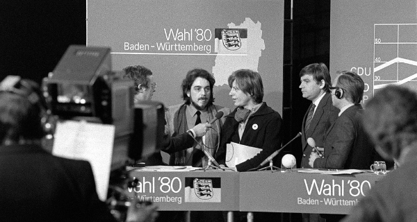 Wolf-Dieter Hasenclever, einer der Mitbegründer der Grünen, bei der Wahl 1980, Foto: LMZ BW, 039255